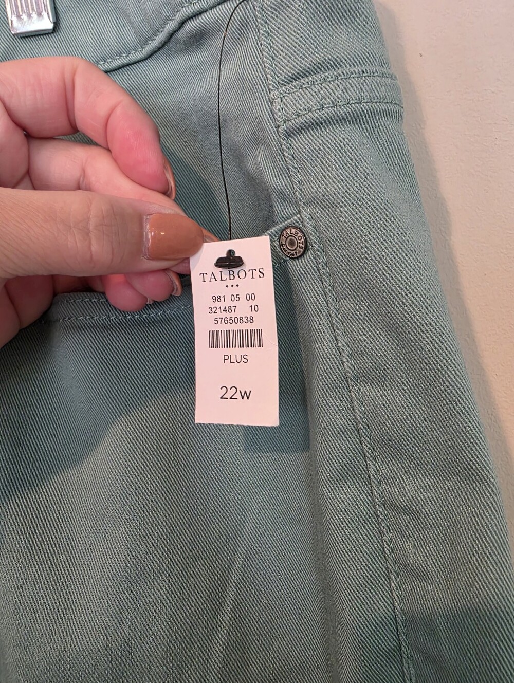 Talbots Plus Size 22W Simply Flattering Collection Boyfriend Style Green Jeans - Picture 6 of 11